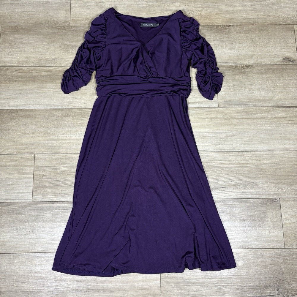 Ever Pretty Dress Purple Puffed Shoulders Rouched Waist Faux‎ Crossover Sz 10